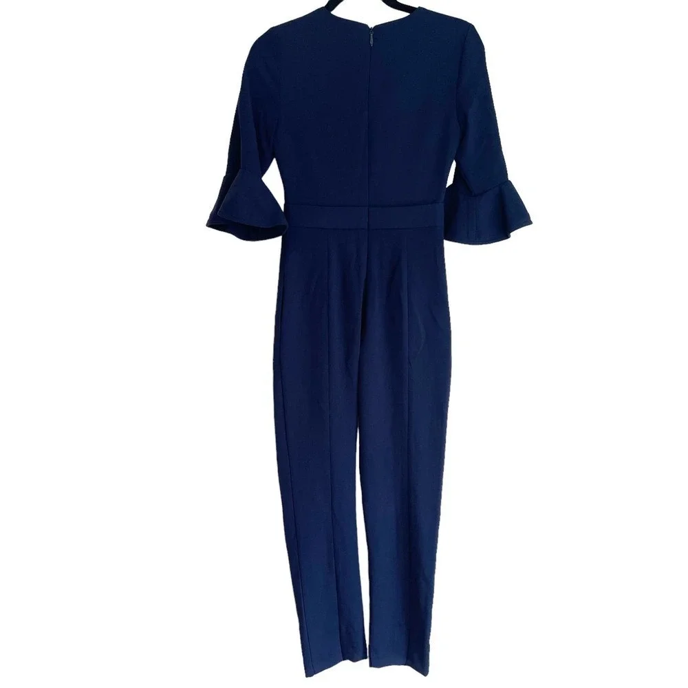 Black Halo Brooklyn 3/4-Bell-Sleeve Jumpsuit Super Loft Woven Size 0